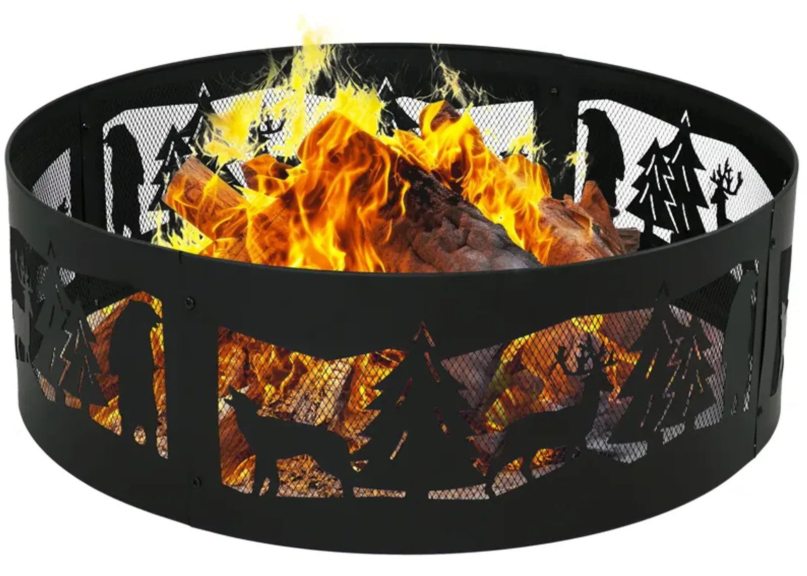 Sunnydaze 36 in Forest Wilderness Steel Fire Pit Ring - Black