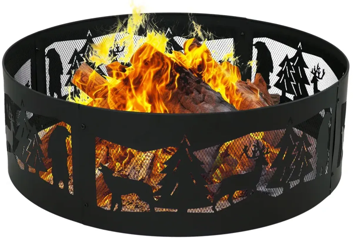 Sunnydaze 36 in Forest Wilderness Steel Fire Pit Ring - Black