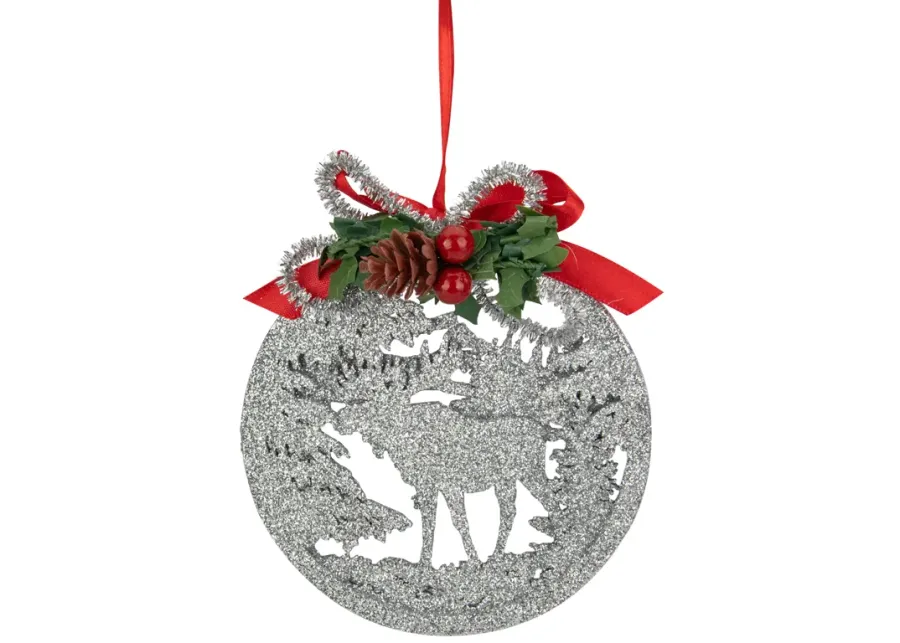 4.25" Silver Glitter Moose 2-D Cut-Out Silhouette Christmas Ornament