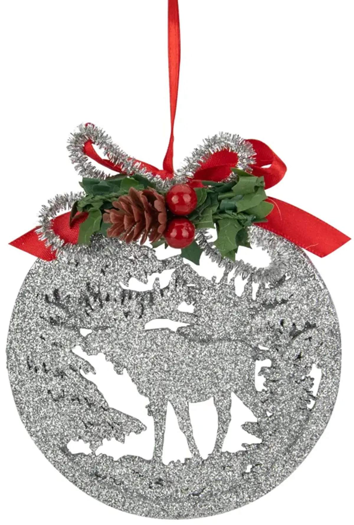 4.25" Silver Glitter Moose 2-D Cut-Out Silhouette Christmas Ornament