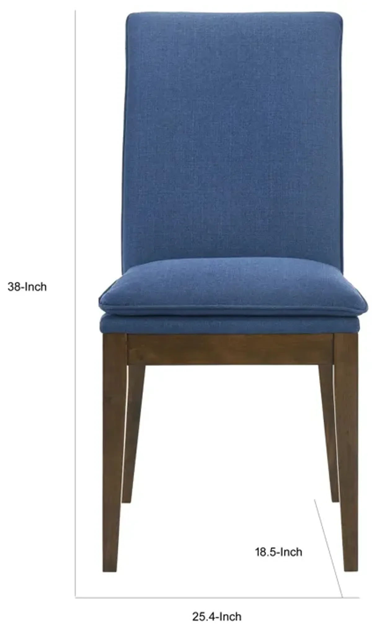 Nick 25 Inch Dining Chair Set of 2, Cushioned, Walnut Brown Legs, Blue - Benzara