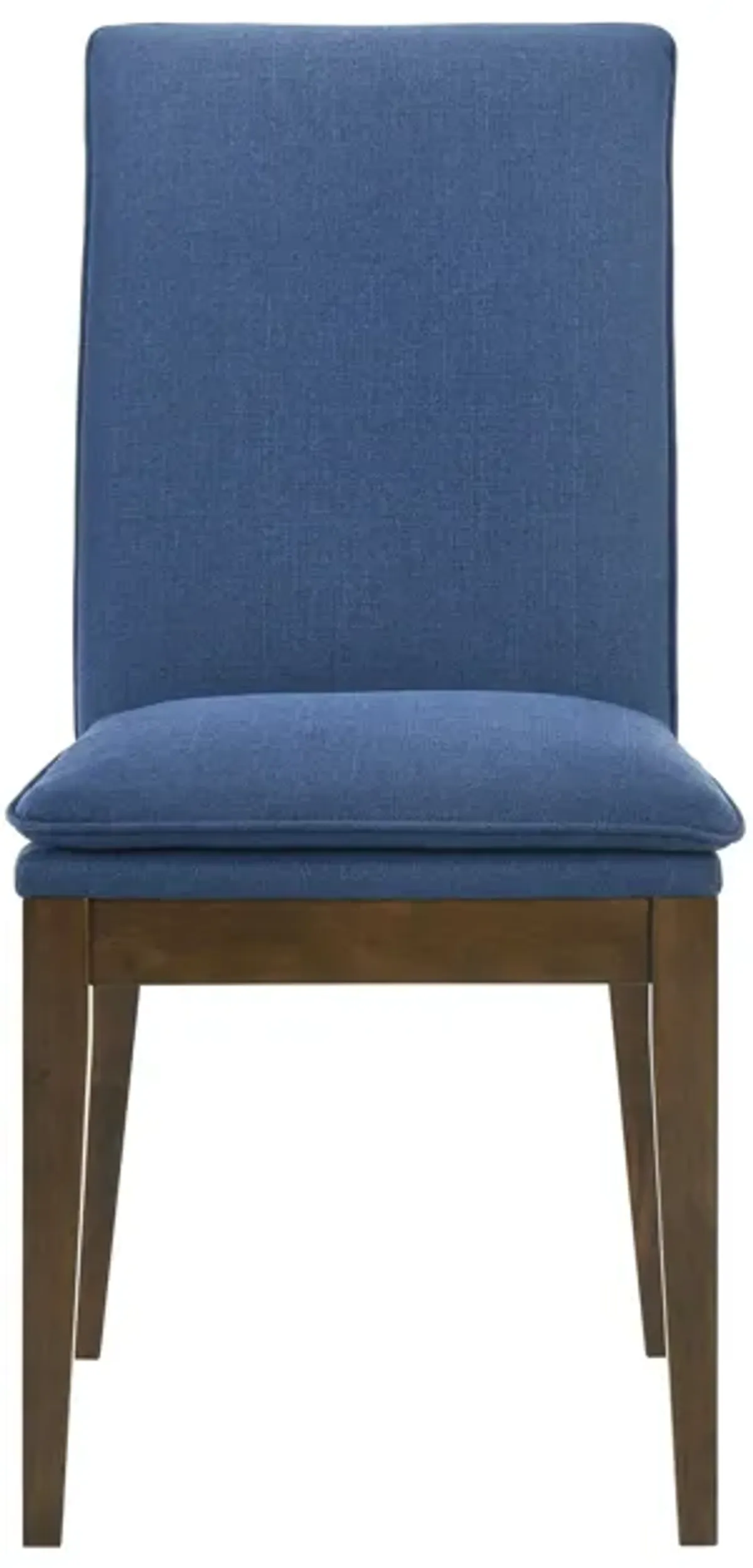 Nick 25 Inch Dining Chair Set of 2, Cushioned, Walnut Brown Legs, Blue - Benzara