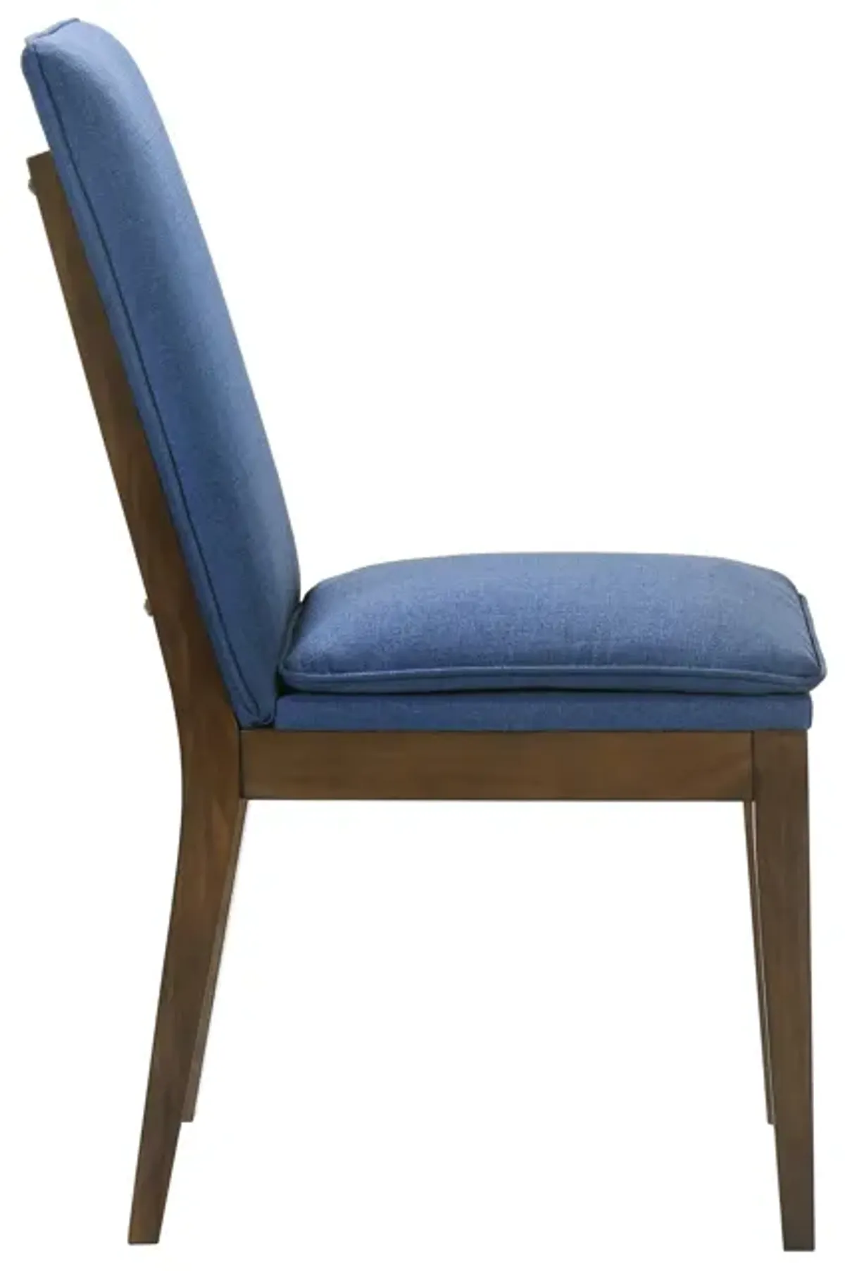 Nick 25 Inch Dining Chair Set of 2, Cushioned, Walnut Brown Legs, Blue - Benzara