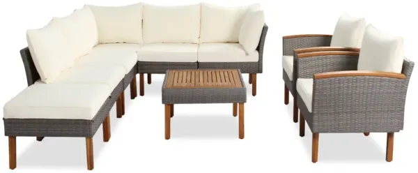 Whisen Patio Rattan Furniture Set, Outdoor Conversation Set with Coffee Table, Washable Cushion