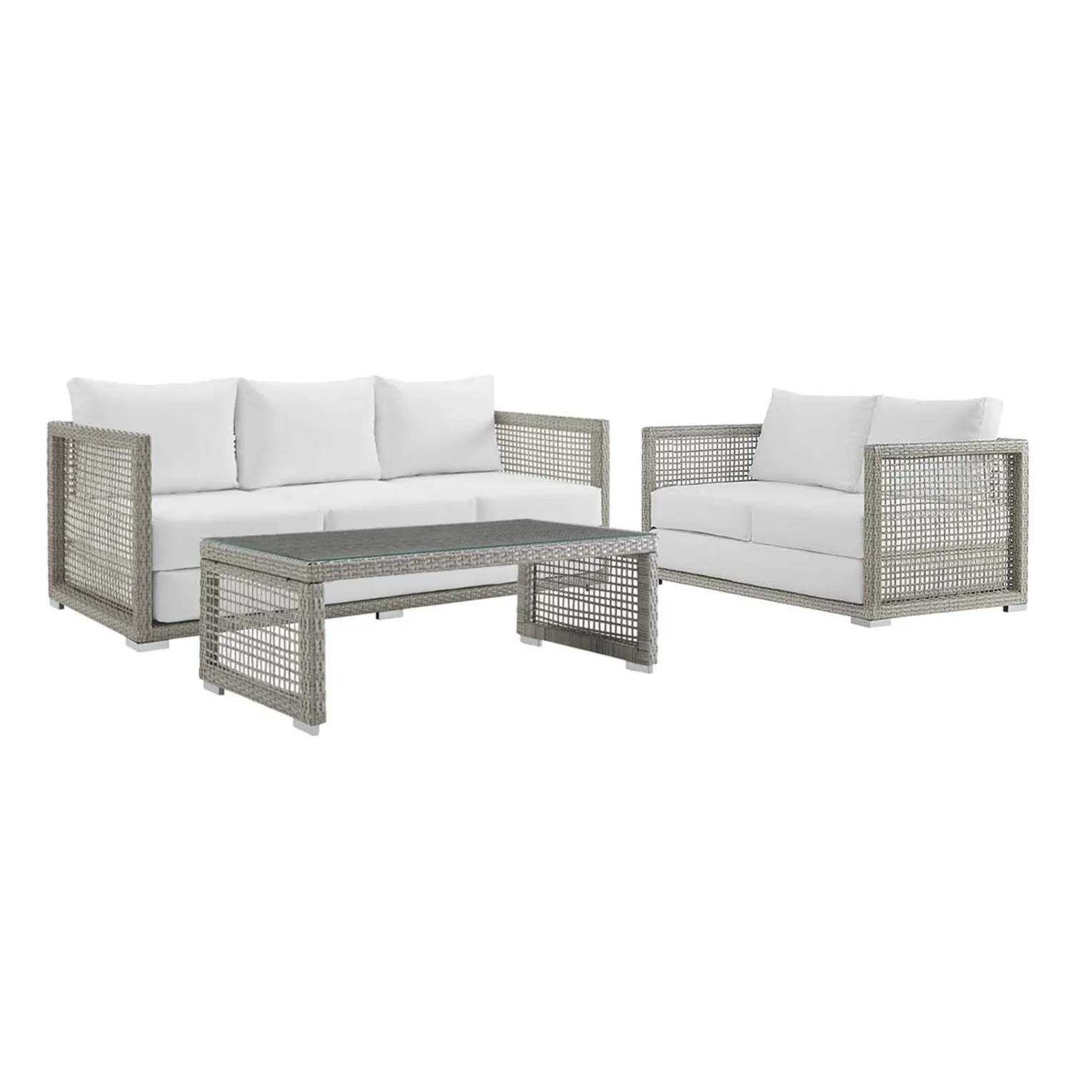 Aura 3 Piece Outdoor Patio Wicker Rattan Set - Gray White