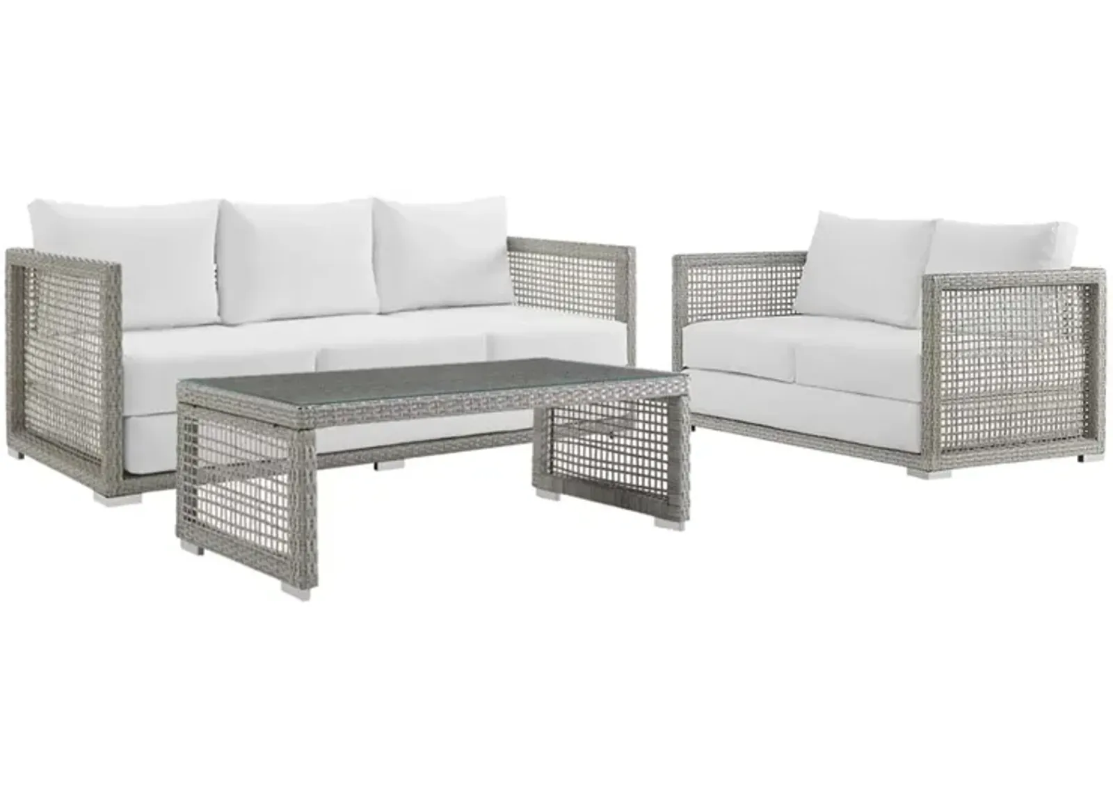 Aura 3 Piece Outdoor Patio Wicker Rattan Set - Gray White