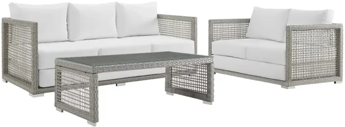 Aura 3 Piece Outdoor Patio Wicker Rattan Set - Gray White