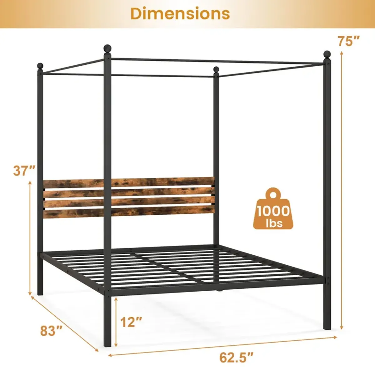 Canopy Bed Frame with Under Bed Storage