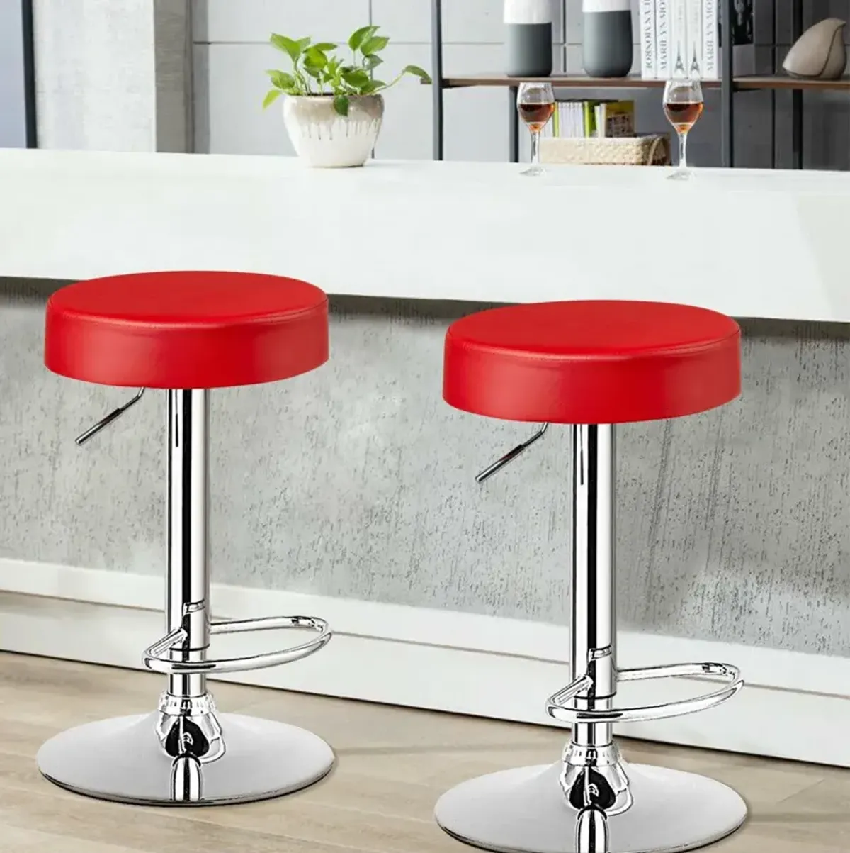 Set of 2 Adjustable Swivel Round Bar Stool Pub Chairs