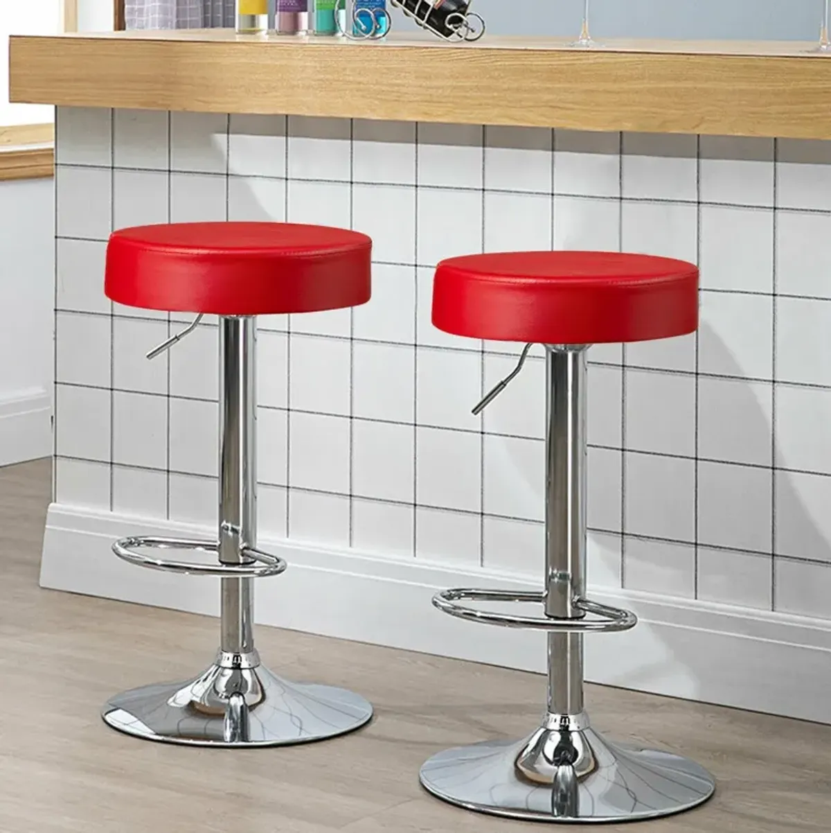 Set of 2 Adjustable Swivel Round Bar Stool Pub Chairs