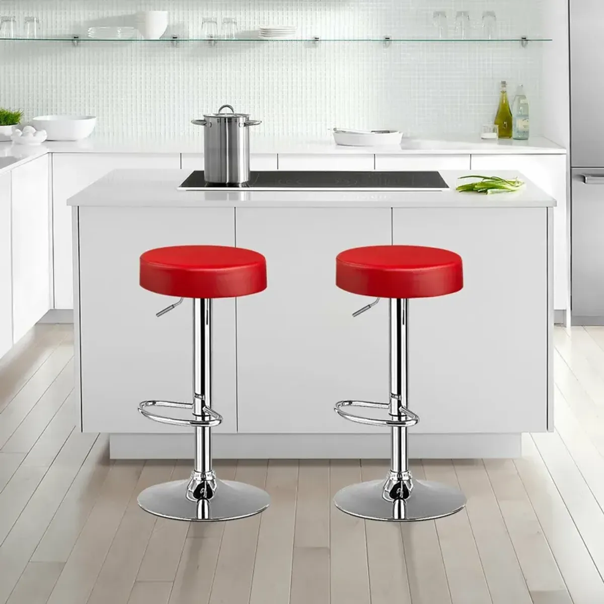 Set of 2 Adjustable Swivel Round Bar Stool Pub Chairs