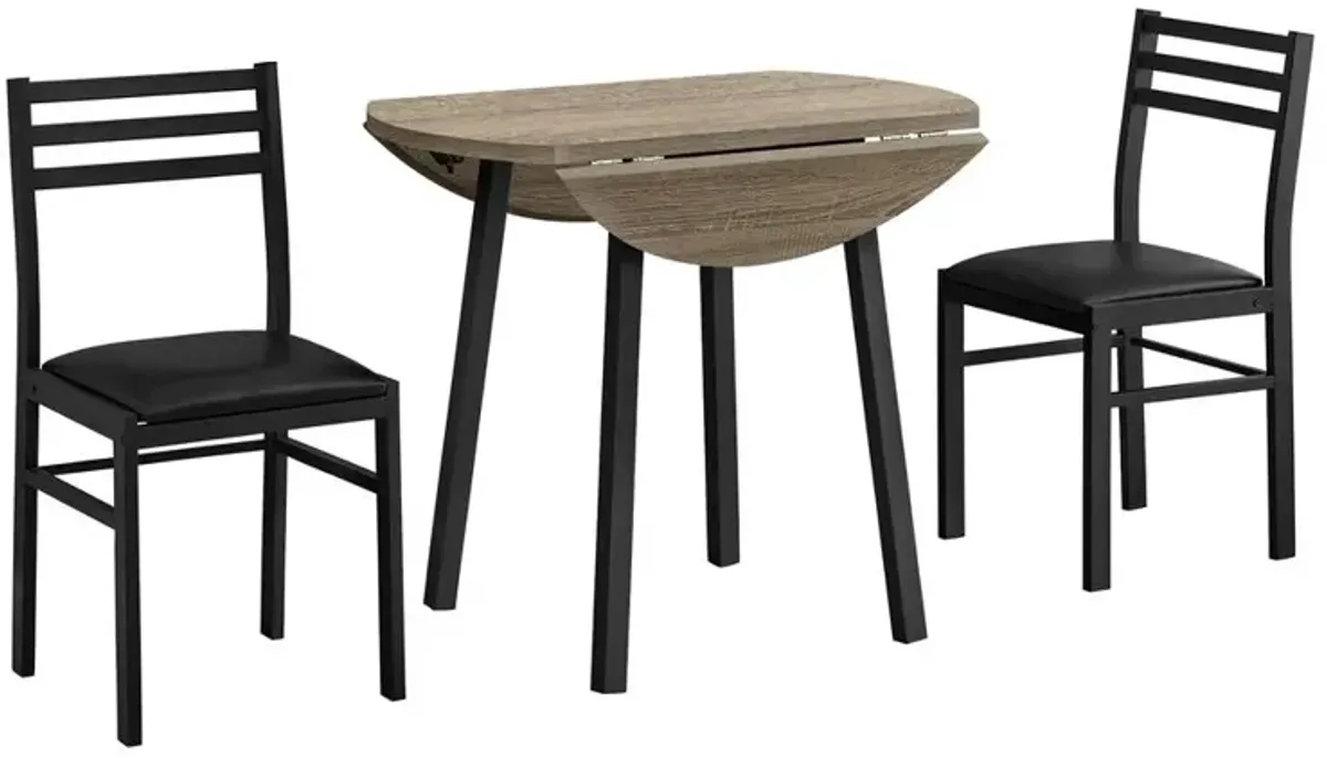 Dining Table Set, 3pcs Set, Small, 35 Drop Leaf, Kitchen, Black Metal