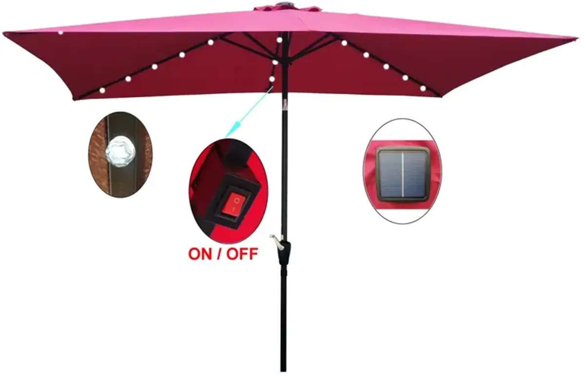 10 X 6.5FT Rectangular Patio Solar LED Lighted Outdoor Umbrellas With Crank And Push Button