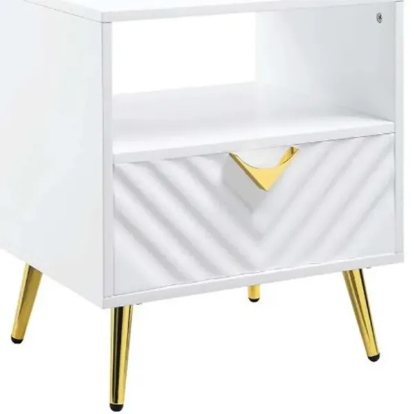 Wood and Metal Rectangular End Table with Drawer and Shelf for Living Room Storage