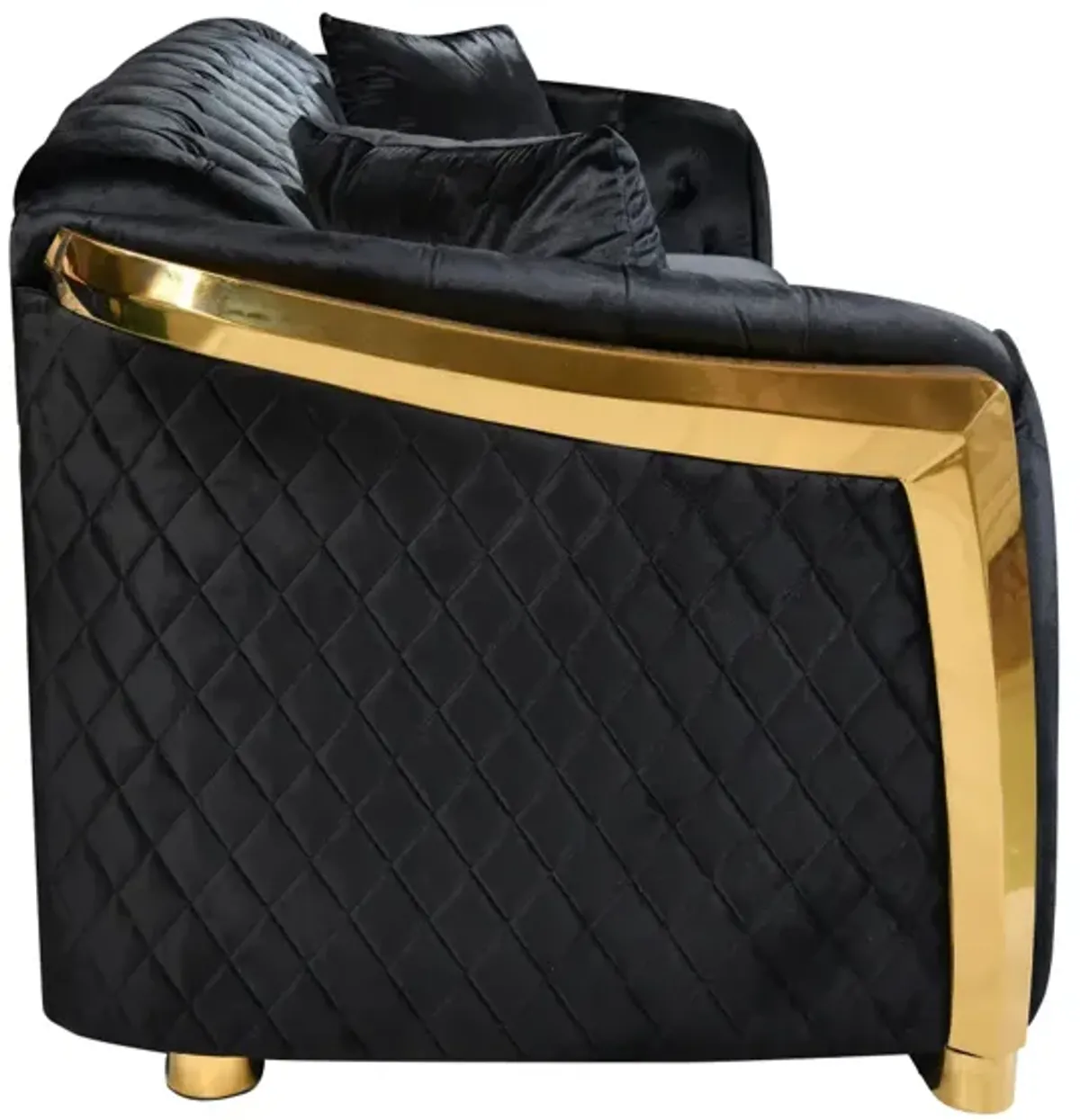 Tufted Velvet Sofa Set, Black with Gold Stainless