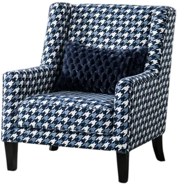 Colin Accent Club Chair, Throw Pillow, Gray Blue Houndstooth Polyester - Benzara