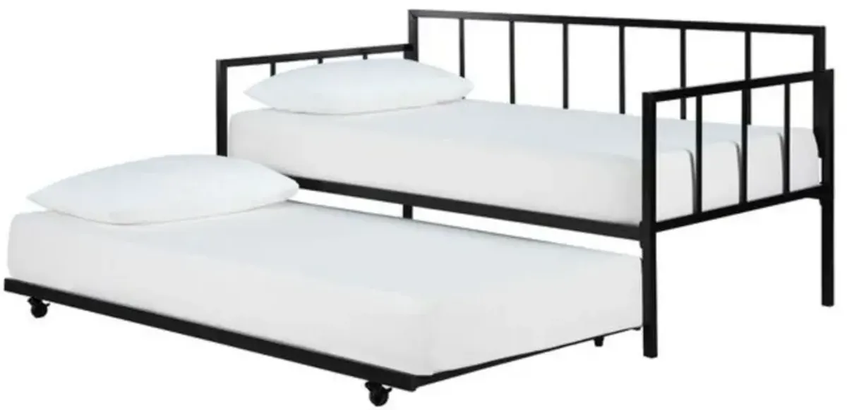 Hivvago Heavy Duty Metal Daybed with Roll-Out Trundle Bed