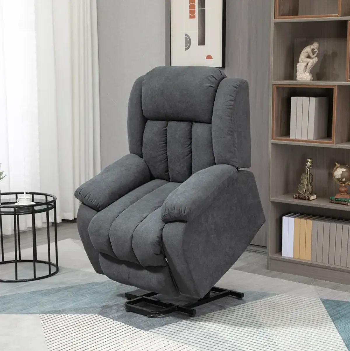 Grey Senior Comfort: Big & Tall Electric Lift Recliner with Massage