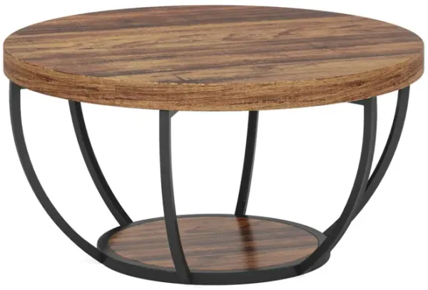 Round Coffee Table, Industrial 2-Tier Circle Coffee Table with Storage Shelves, Modern 31.7" Wooden Accent Center Table for Living Room, Home Office, Rustic Brown, Halloween, Christmas, Big Sale, Gifts