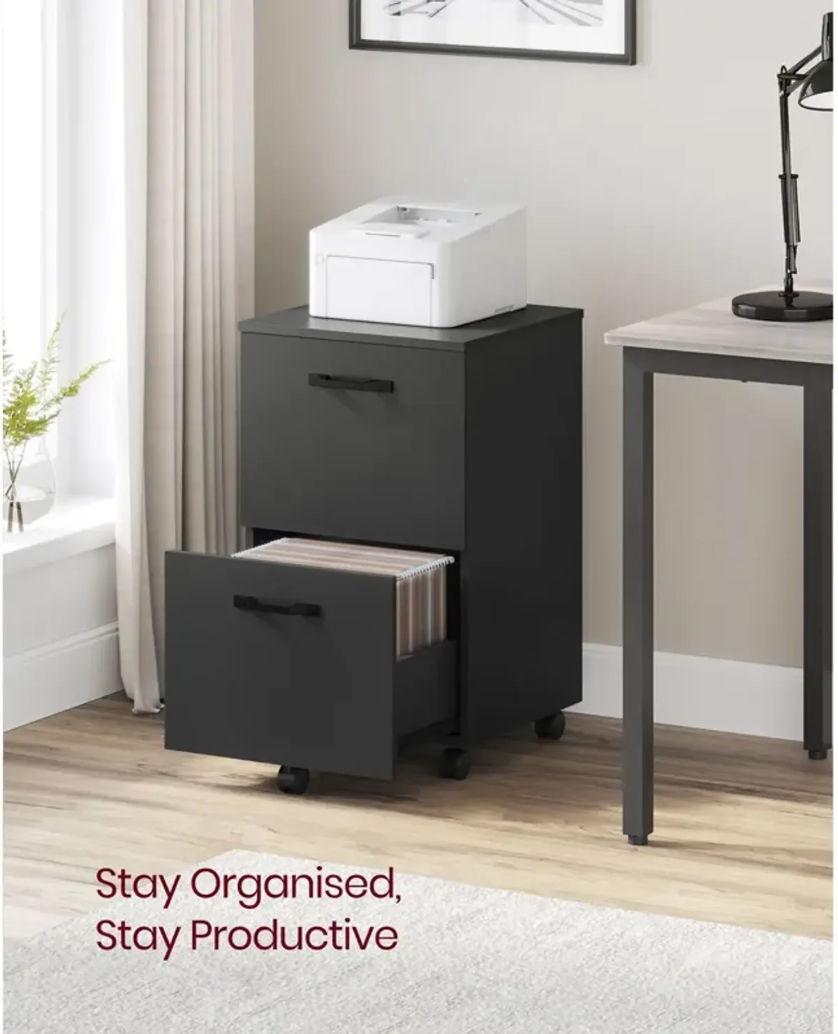 Rolling File Cabinet with 2 Drawers for A4 and Letter-Sized Documents