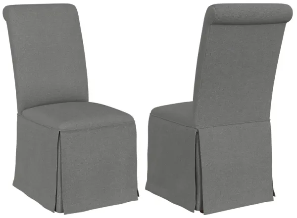 Shaw Dining Chair Set of 2, Tall Rolled Back and Skirted Base, Gray - Benzara