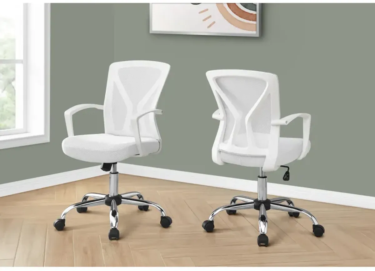 Monarch Specialties I 7462 Office Chair, Adjustable Height, Swivel, Ergonomic, Armrests, Computer Desk, Work, Metal, Fabric, White, Chrome, Contemporary, Modern