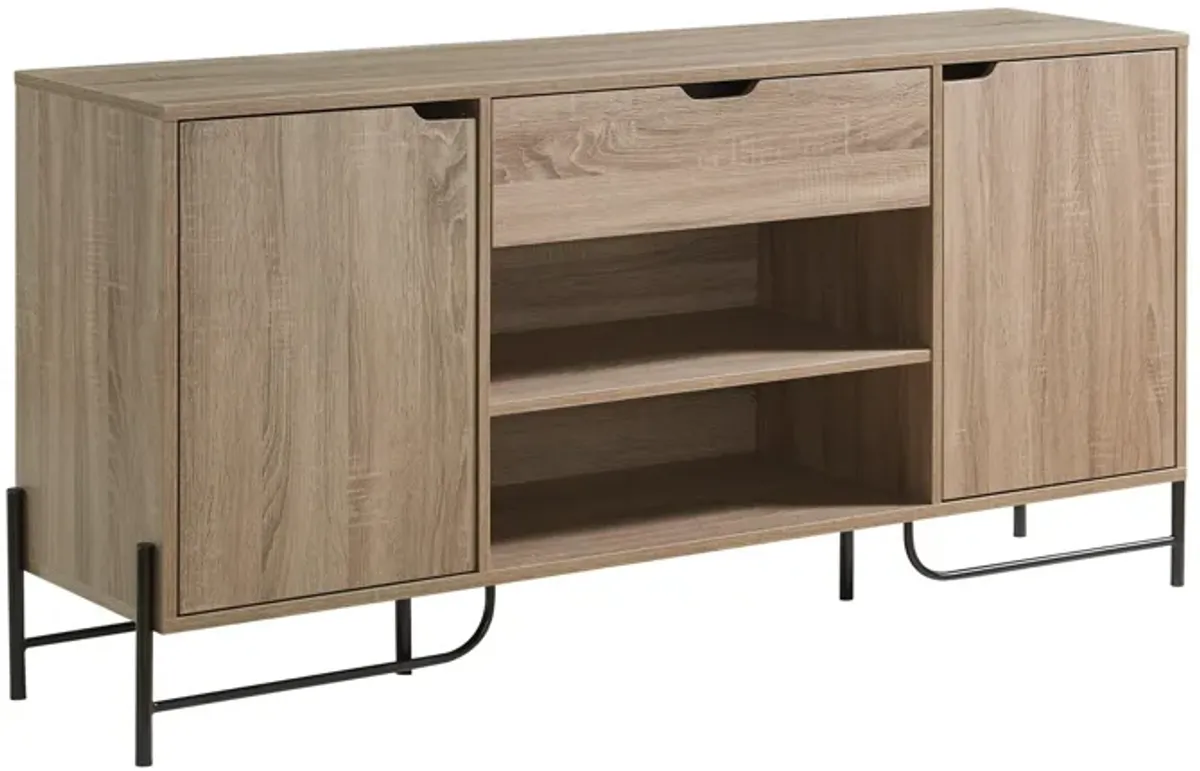 Bery 62 Inch TV Media Entertainment Console, 2 Cabinets, 1 Drawer, Taupe - Benzara