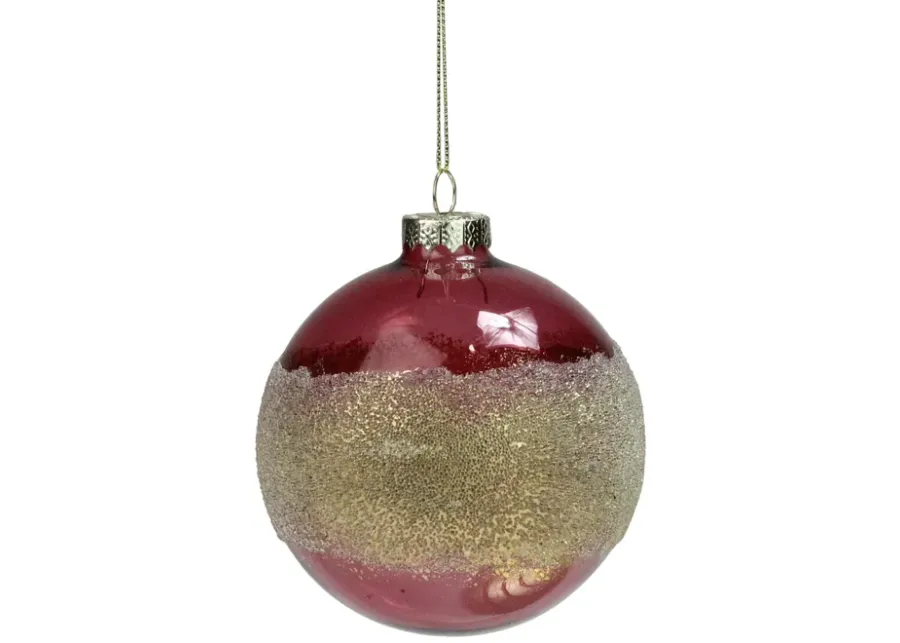 4" Pink and Gold Glitter Frosted Glass Ball Christmas Ornament