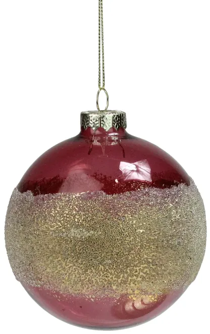 4" Pink and Gold Glitter Frosted Glass Ball Christmas Ornament