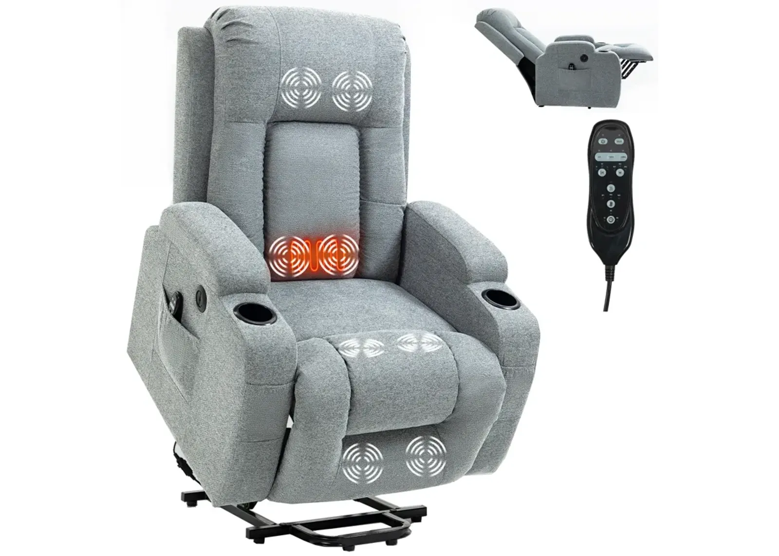 Mondawe Power Lift Recliner Chair , Heavy Duty Motion Mechanism with 8-Point Vibration Massage and Lumbar Heating, USB Charging Port