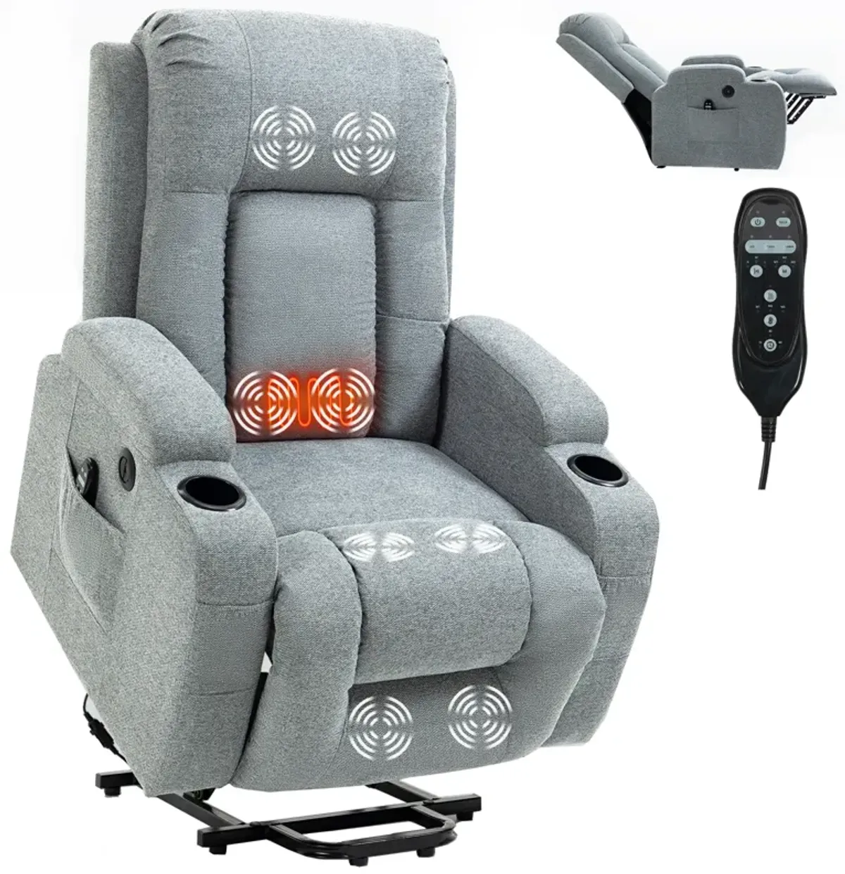 Mondawe Power Lift Recliner Chair , Heavy Duty Motion Mechanism with 8-Point Vibration Massage and Lumbar Heating, USB Charging Port