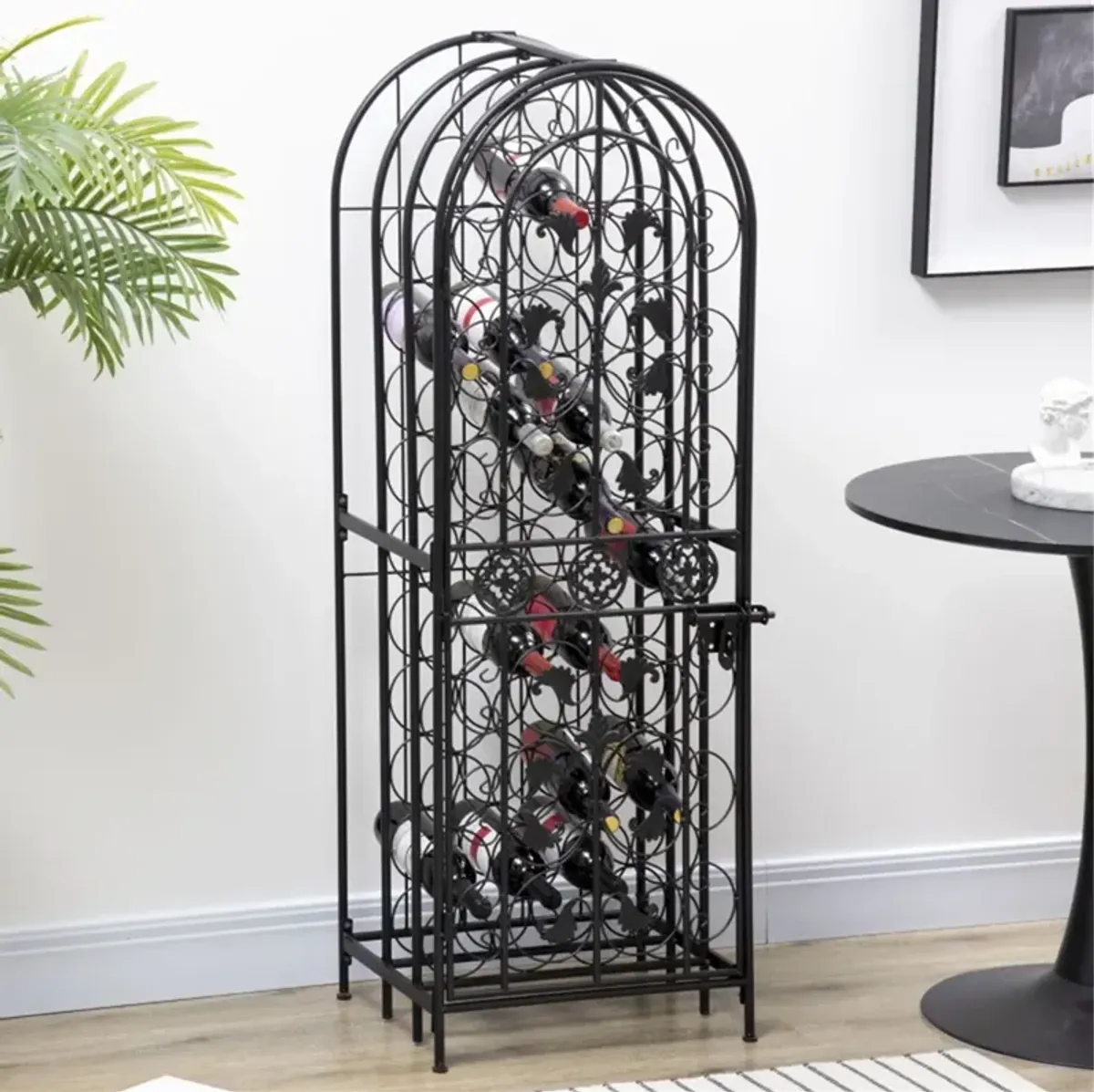 Wine Rack Cabinet with Doors, Shelves, and Glass Holder