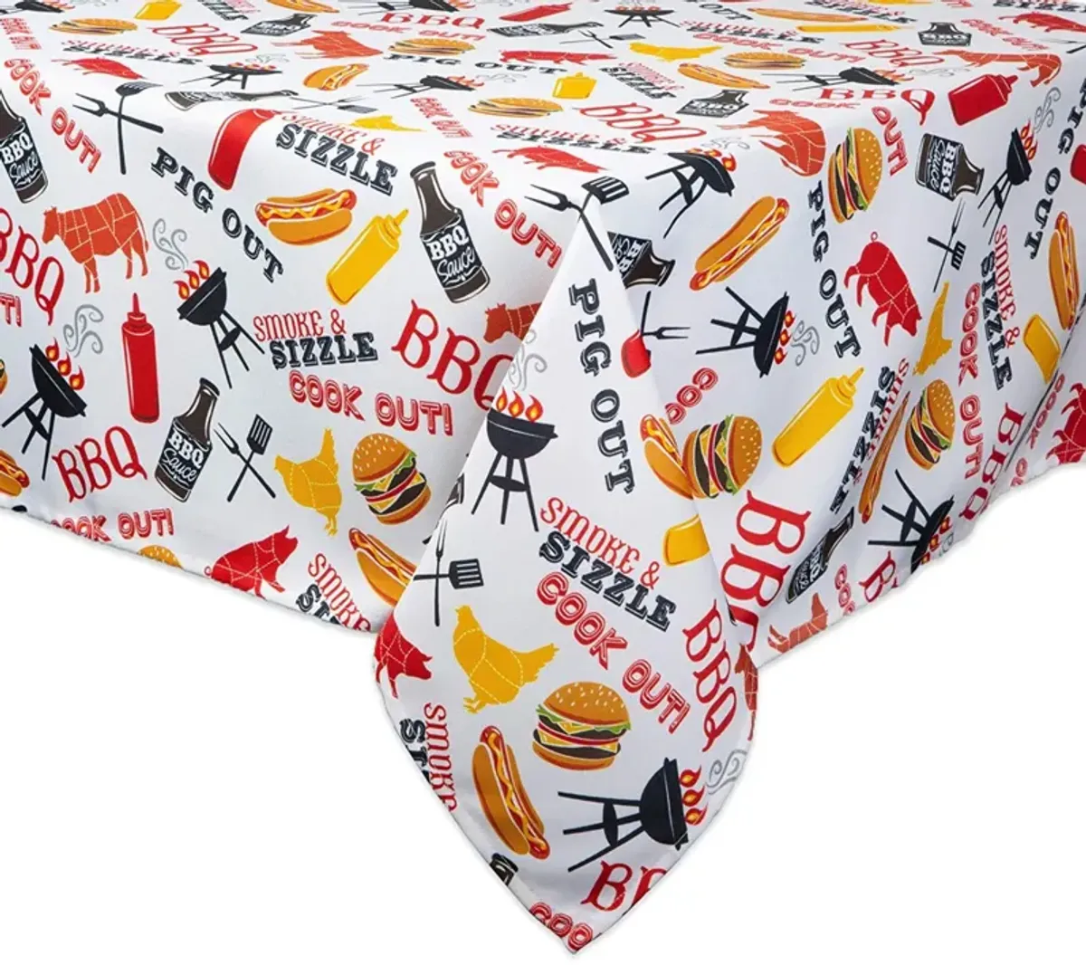 120" White and Yellow Barbeque Themed Rectangular Outdoor Tablecloth with Zipping