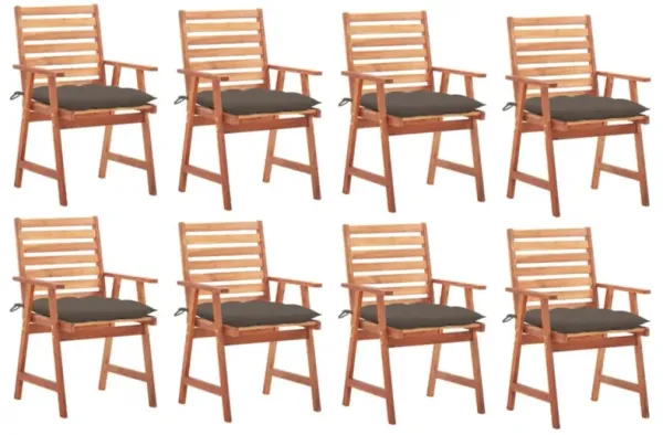 vidaXL Patio Dining Chairs 8 pcs with Cushions Solid Acacia Wood
