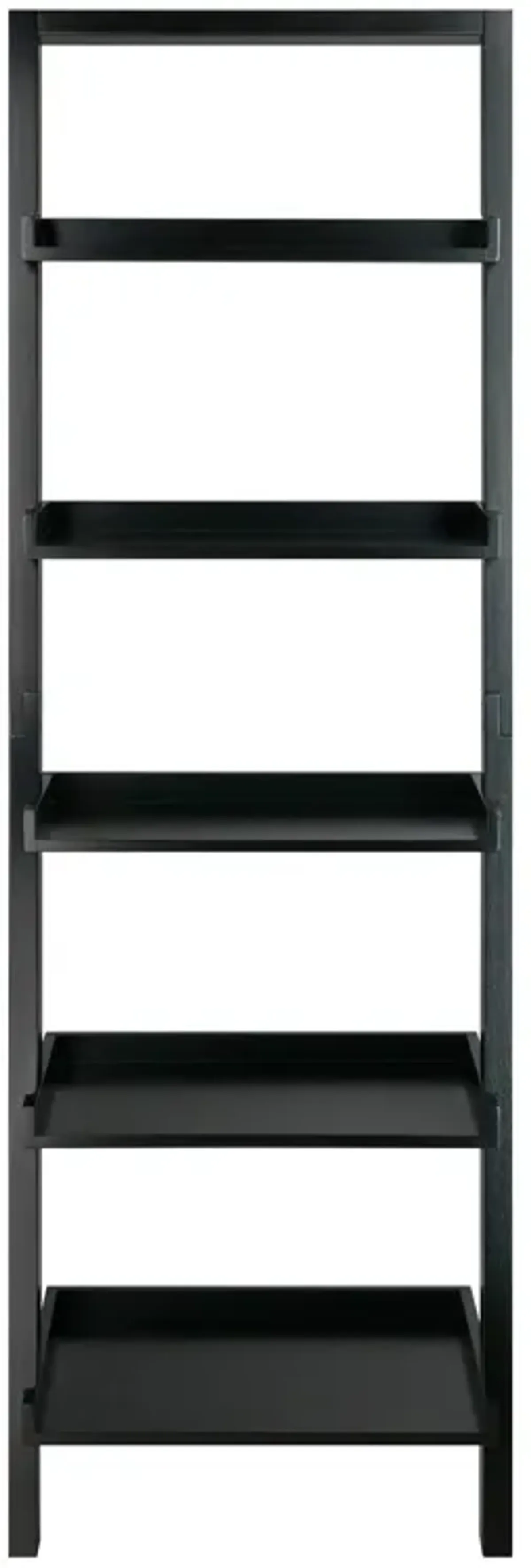 Ergode Wood Bellamy Leaning Shelf - Sleek & Stylish Space-Saving Solution with 5 Tiers of Open Shelves - Black Finish - Easy Assembly & Wall Attachment