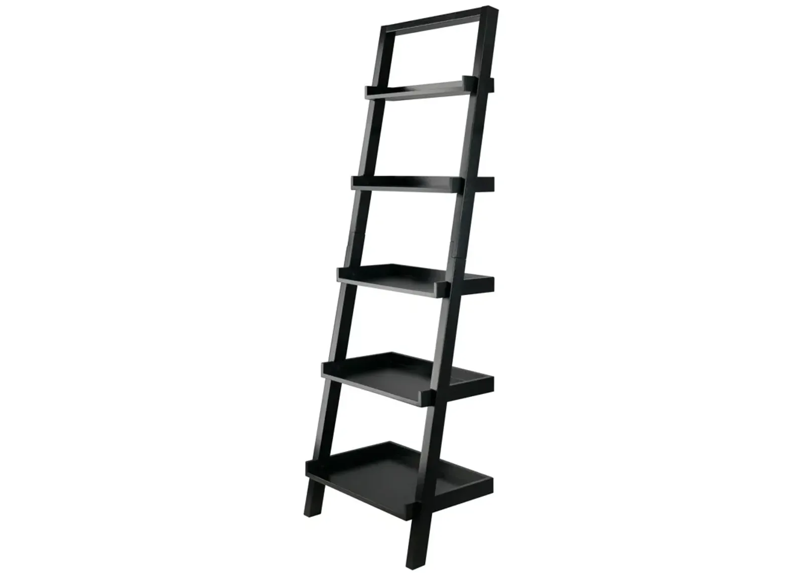 Ergode Wood Bellamy Leaning Shelf - Sleek & Stylish Space-Saving Solution with 5 Tiers of Open Shelves - Black Finish - Easy Assembly & Wall Attachment