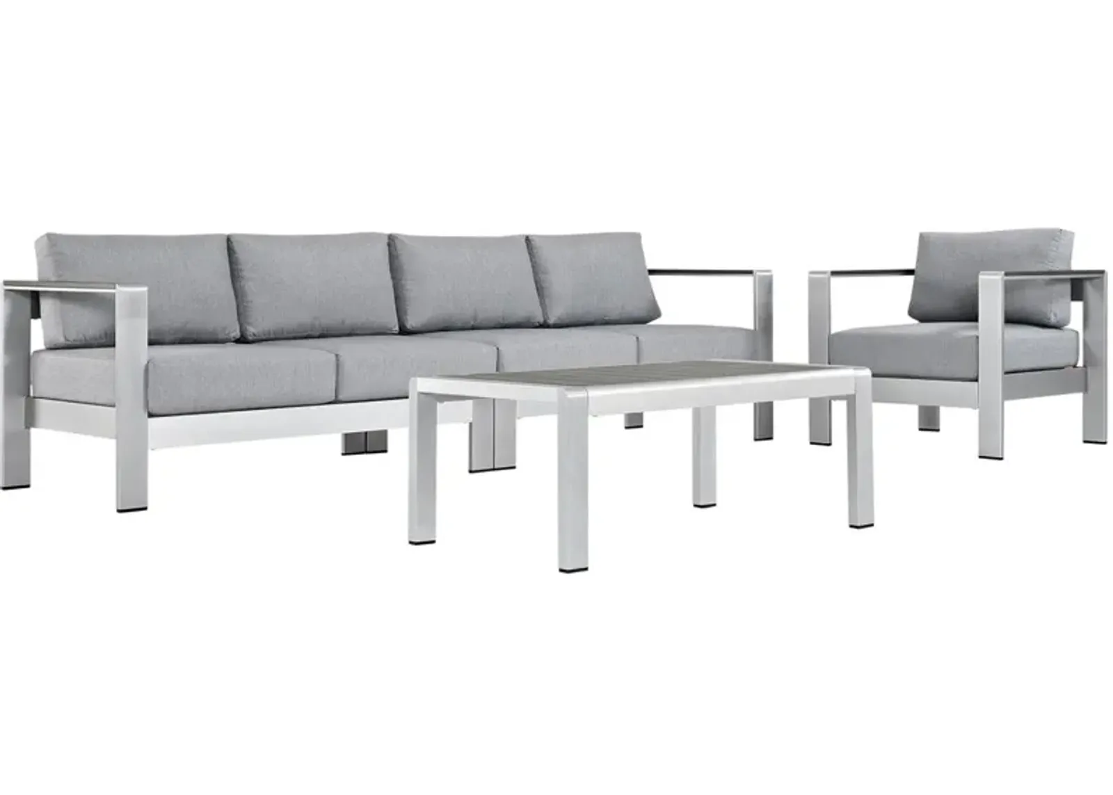 Shore 4 Piece Outdoor Patio Aluminum Sectional Sofa Set - Silver Gray