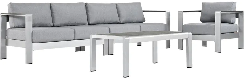 Shore 4 Piece Outdoor Patio Aluminum Sectional Sofa Set - Silver Gray