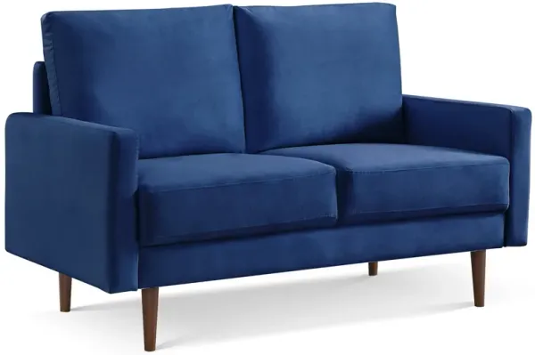 Velvet Upholstered Loveseat with Tufted Backrest and Wooden Legs