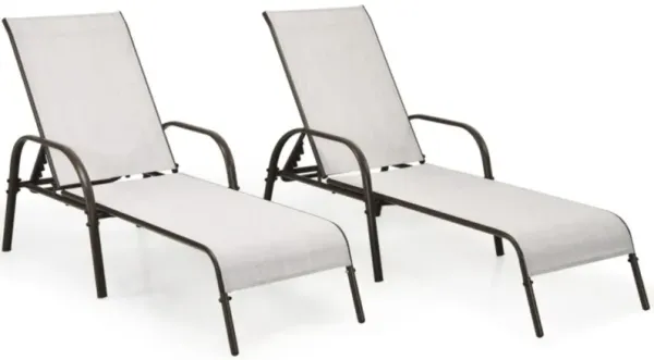 Outdoor Patio Lounge Chair Chaise Fabric with Adjustable Reclining Armrest Set of 2