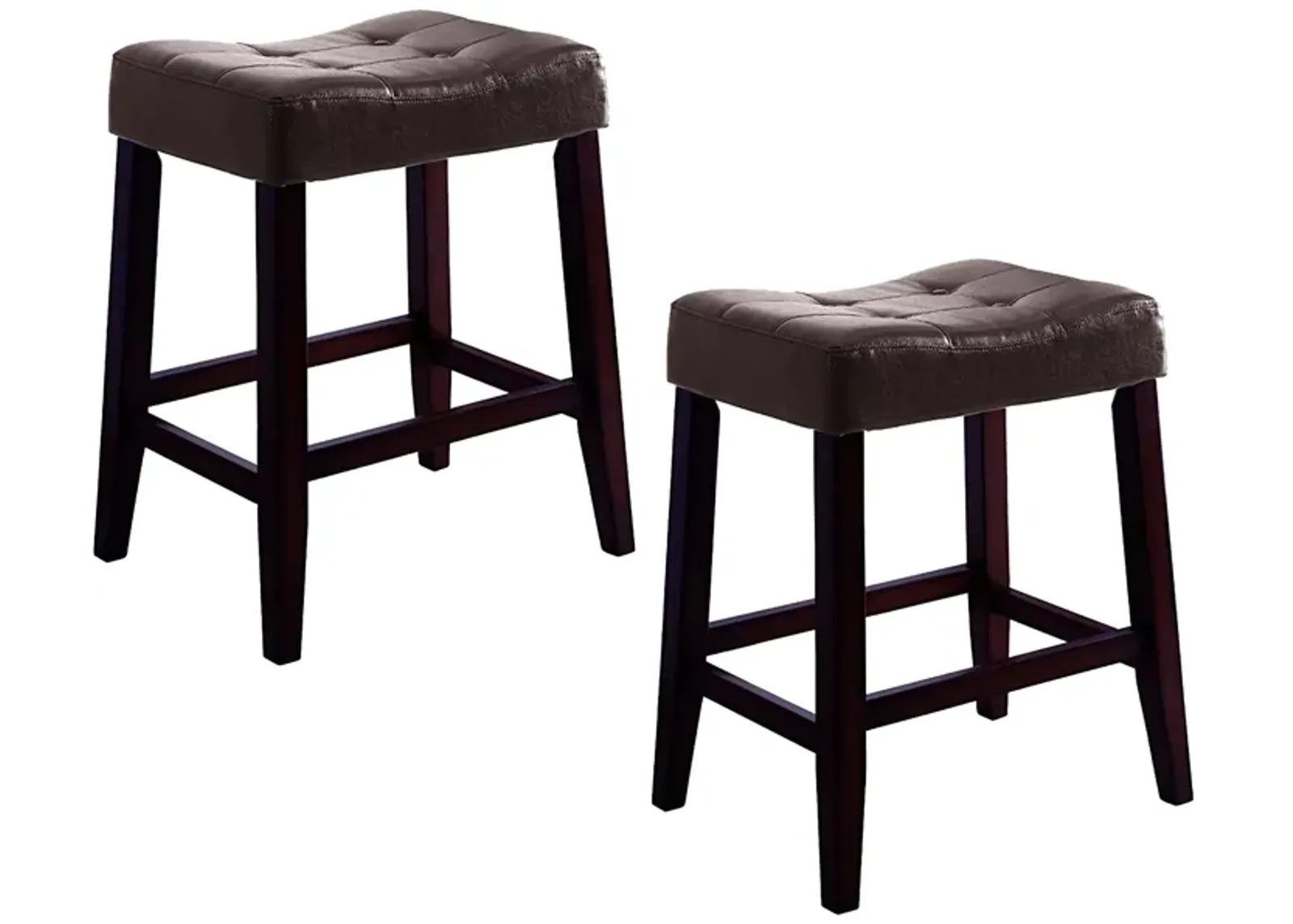 Stylish Wooden Saddle Chair Script, Brown, Set of 2 - Benzara