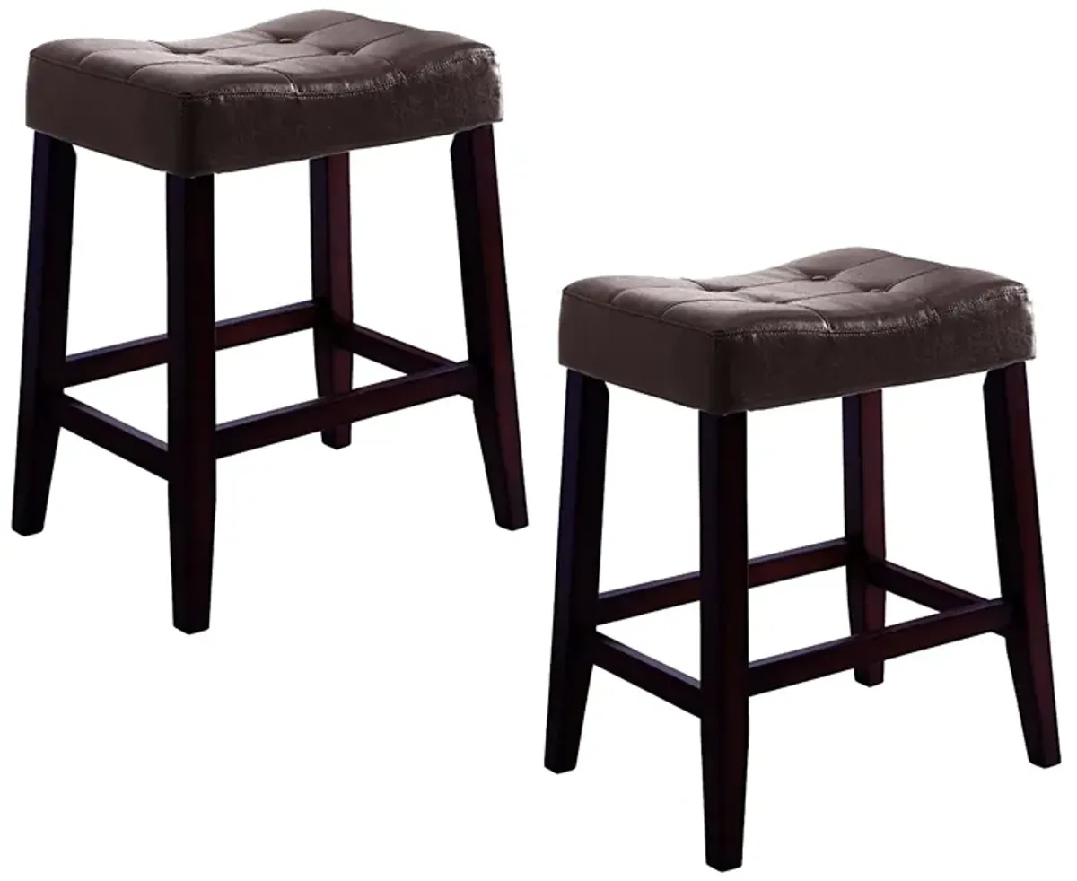 Stylish Wooden Saddle Chair Script, Brown, Set of 2 - Benzara