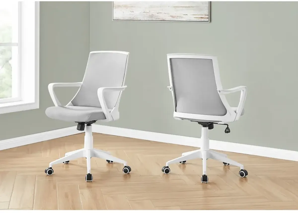 Monarch Specialties I 7294 Office Chair, Adjustable Height, Swivel, Ergonomic, Armrests, Computer Desk, Work, Metal, Mesh, White, Grey, Contemporary, Modern