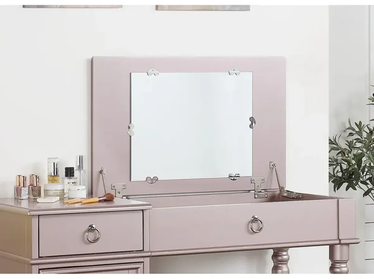 Rose Vanity Set with Mirror, Stool & Storage