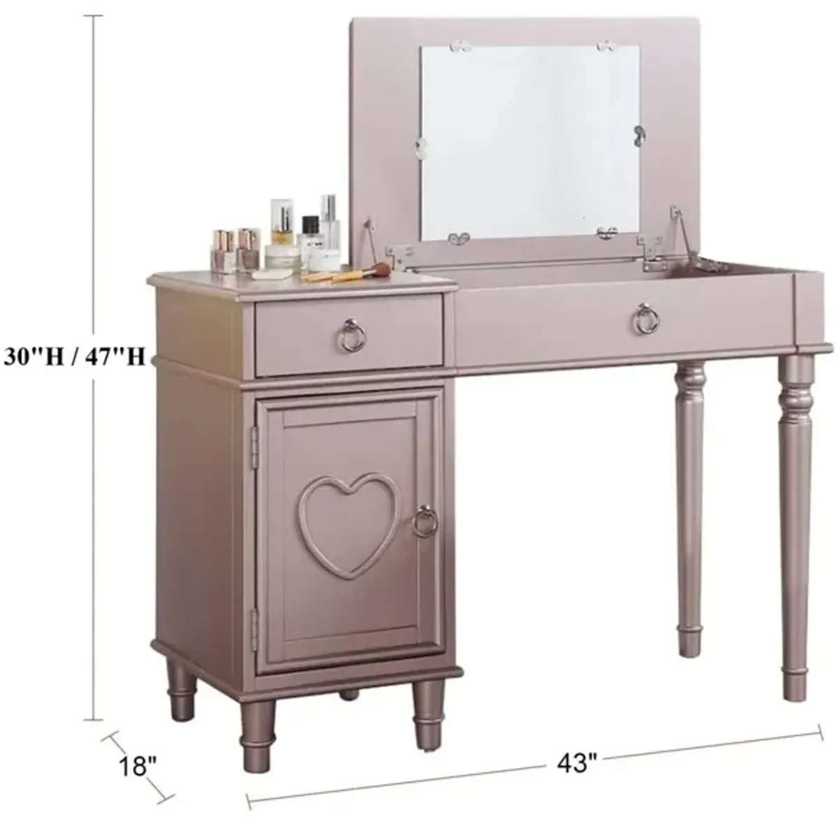 Rose Vanity Set with Mirror, Stool & Storage