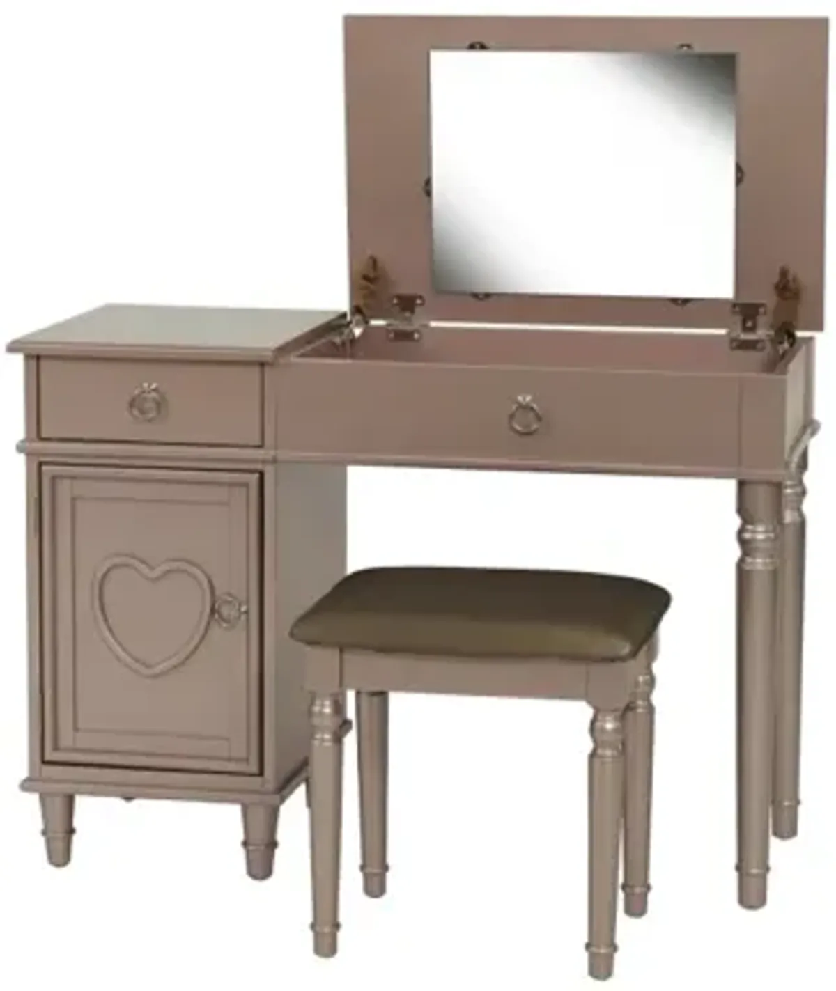 Rose Vanity Set with Mirror, Stool & Storage