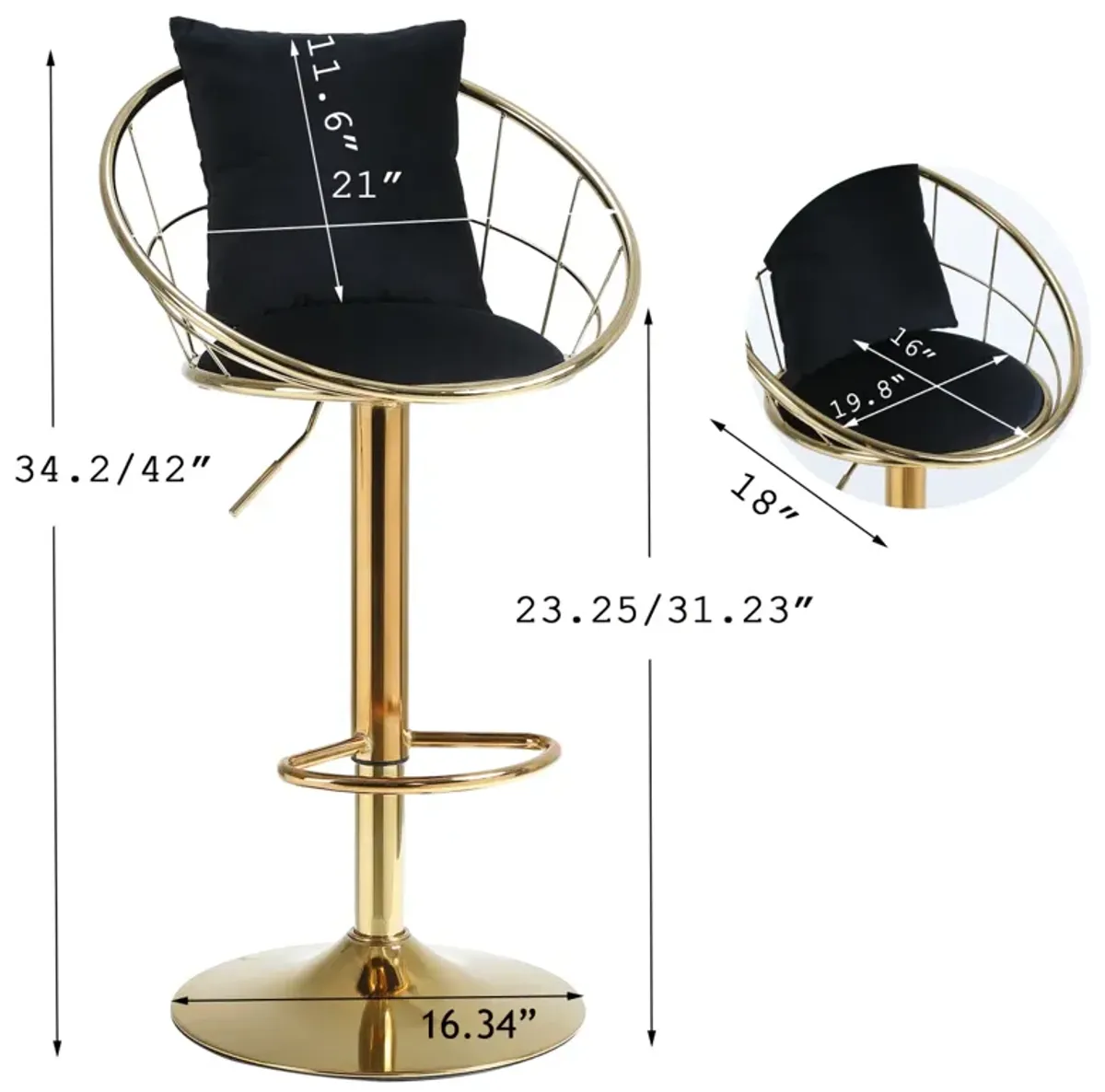 Velvet Bar Chair, Pure Plated, Unique Design, 360 Degree Height