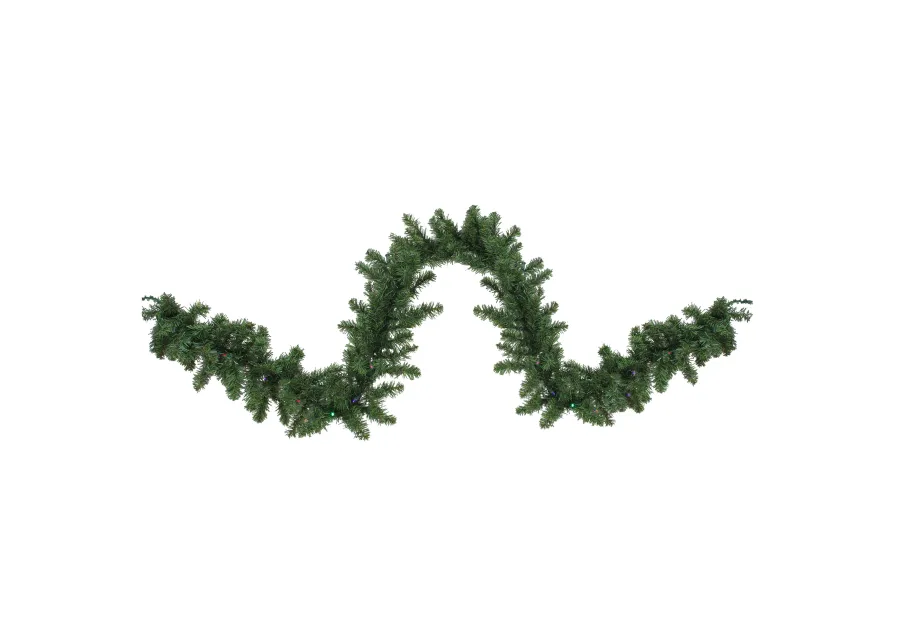 9' x 10" Green Pre-Lit Battery Operated LED Pine Artificial Christmas Garland - Multi Lights