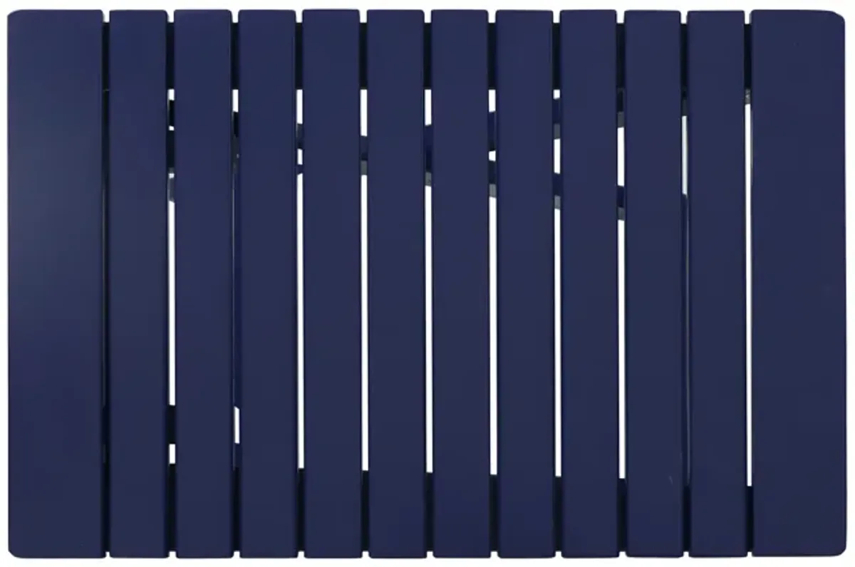 Kyre Outdoor Side Table, Foldable Slatted 23 Inch, Navy Blue Acacia Wood - Benzara