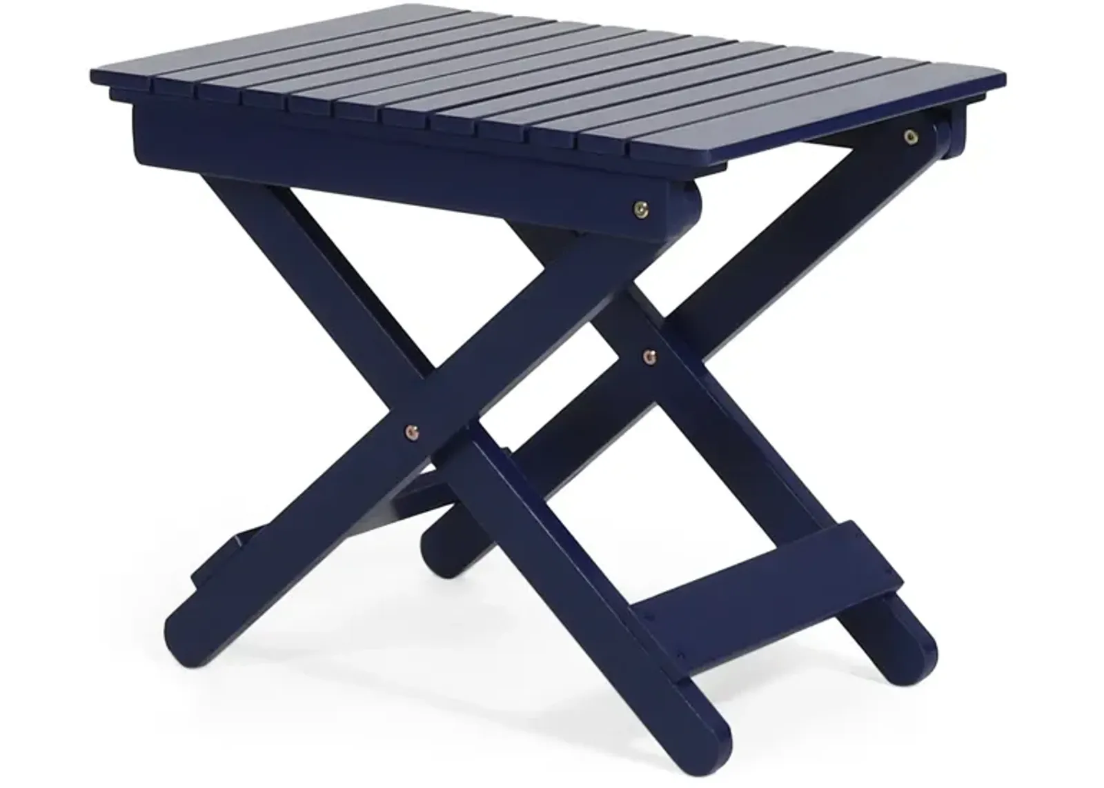 Kyre Outdoor Side Table, Foldable Slatted 23 Inch, Navy Blue Acacia Wood - Benzara